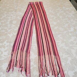 Vintage Multi Color Pinks Scarf Fringe Rayon Made in India 70" x 5" Delicate